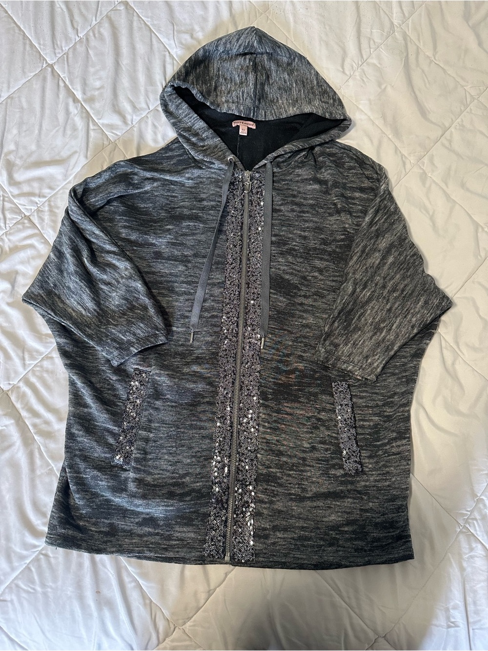 Juicy Couture Vintage Grey Short Sleeve Hoodie Sequin XS
